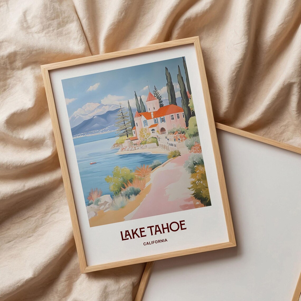 Lake Tahoe National Park Print Minimalist Tahoe Wall Art Pastel Travel Poster Retro Cityscape Art Travel Gift For Him C35 17 - Image 3