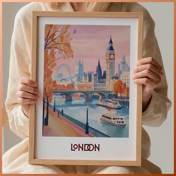 London City Skyline Autumn Thames Big Ben and London Eye Poster