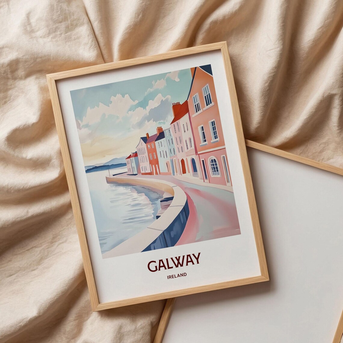 Galway Ireland Seafront Pastel Houses Harbor Travel Art Poster - Image 3