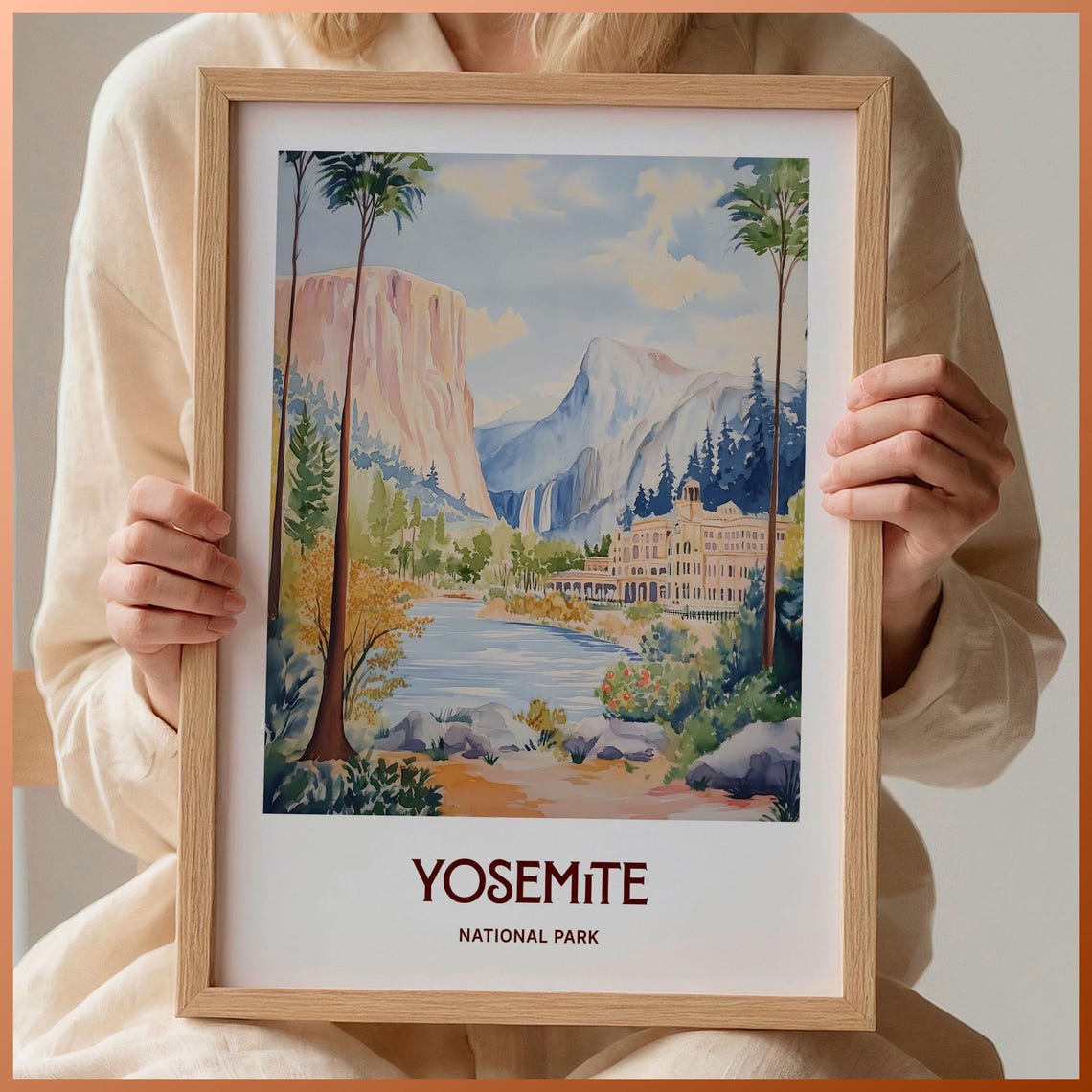 Yosemite National Park Valley Cliffs Pastel Landscape Poster