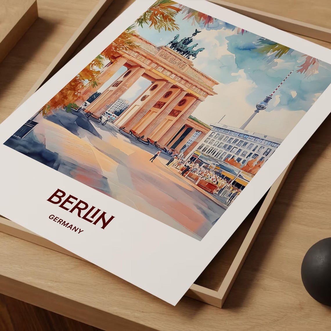 Berlin Germany Brandenburg Gate Landmark Watercolor Travel Poster - Image 2