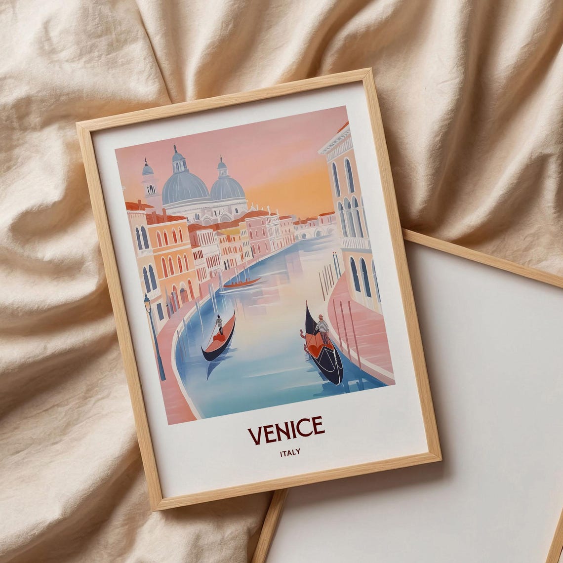 Venice Italy Gondolas Grand Canal Sunset Watercolor Travel Poster - Image 3