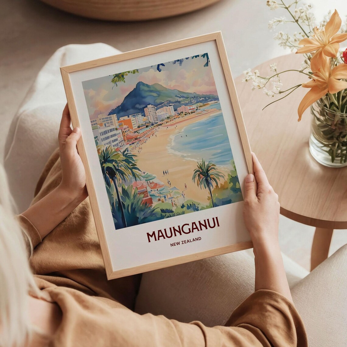 Maunganui New Zealand Beach Mount Maunganui Watercolor Travel Poster - Image 5