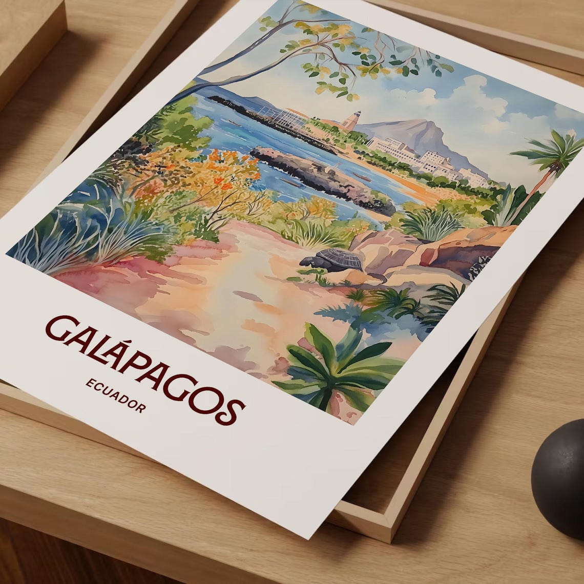 Galapagos Ecuador Coastal Bay Tortoise Watercolor Island Poster - Image 2