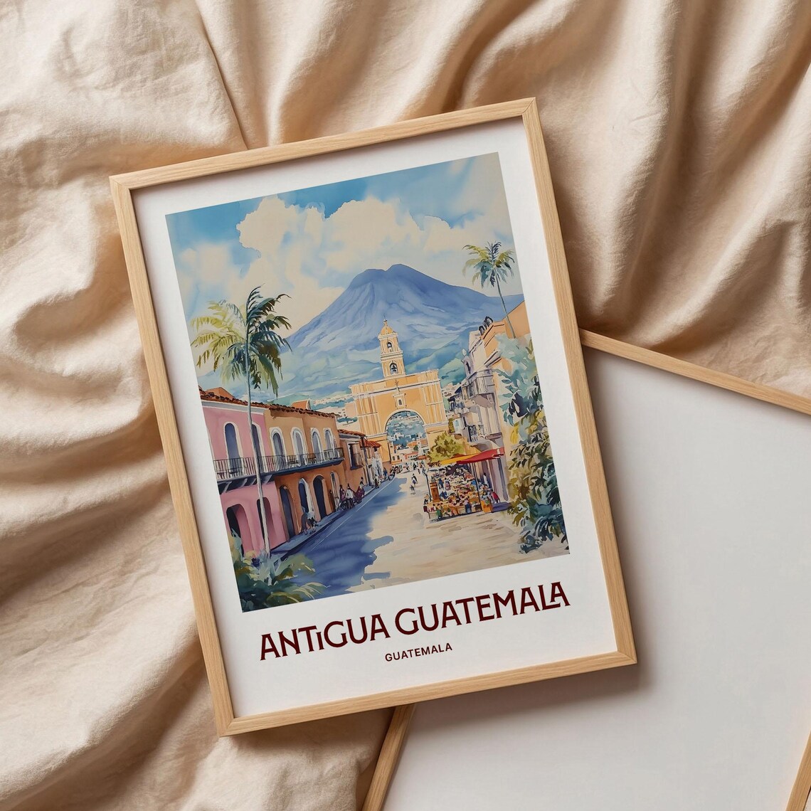 Antigua Guatemala Colonial Arch Volcano Street Watercolor City Poster - Image 3