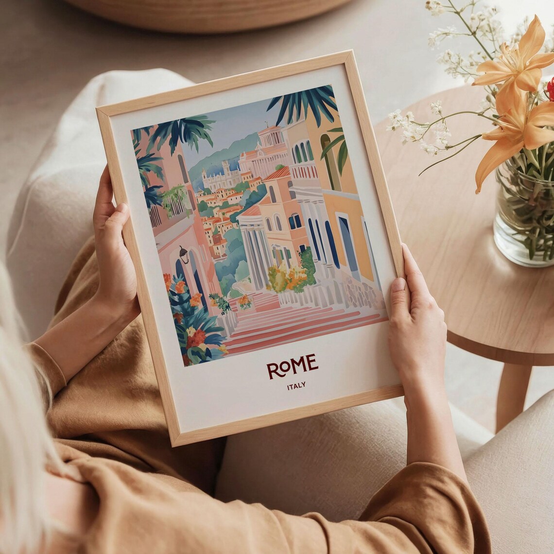 Rome Italy Spanish Steps Pastel Cityscape Watercolor Travel Poster - Image 5