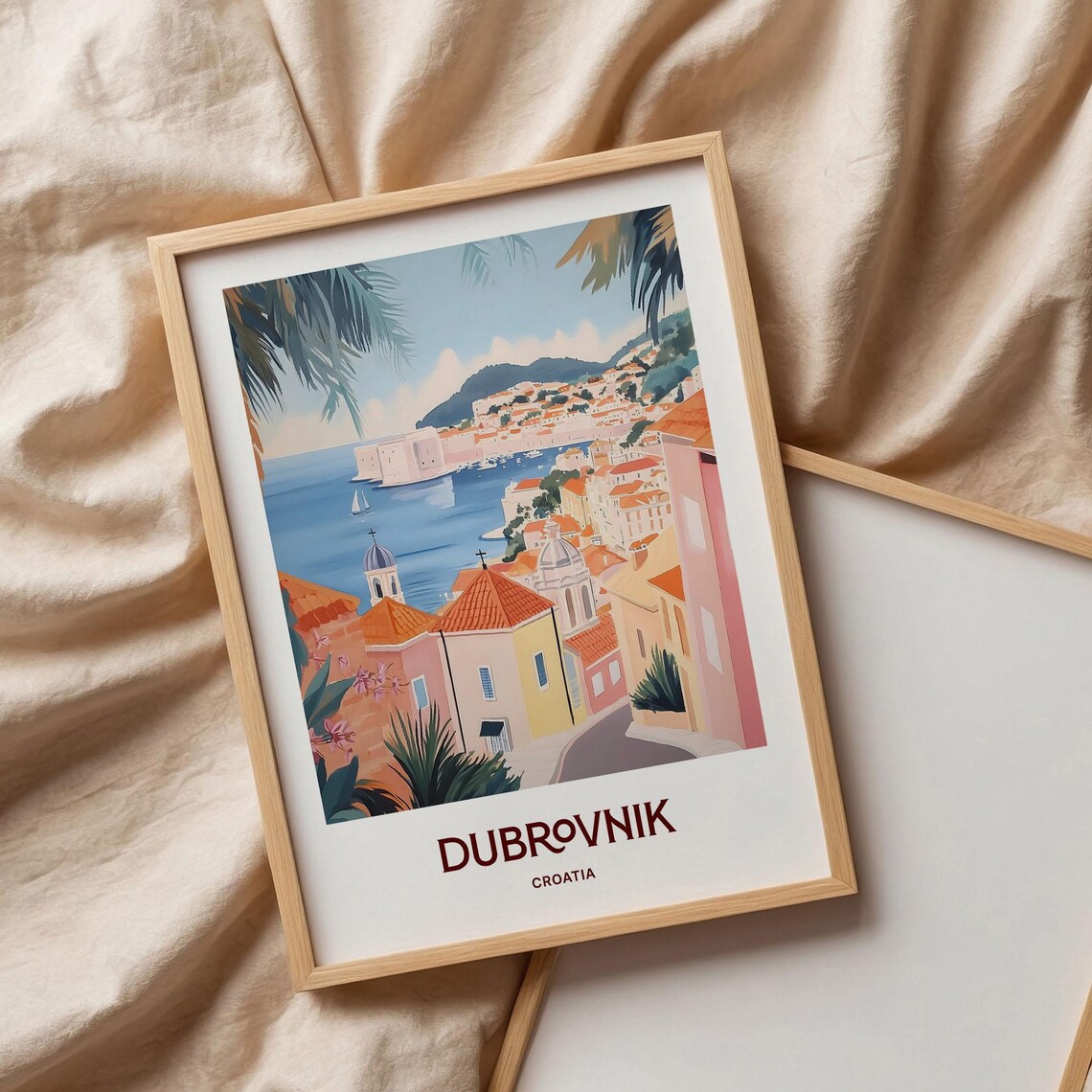 Dubrovnik Croatia Old Town Harbor Terracotta Roofs Watercolor Travel Poster - Image 3
