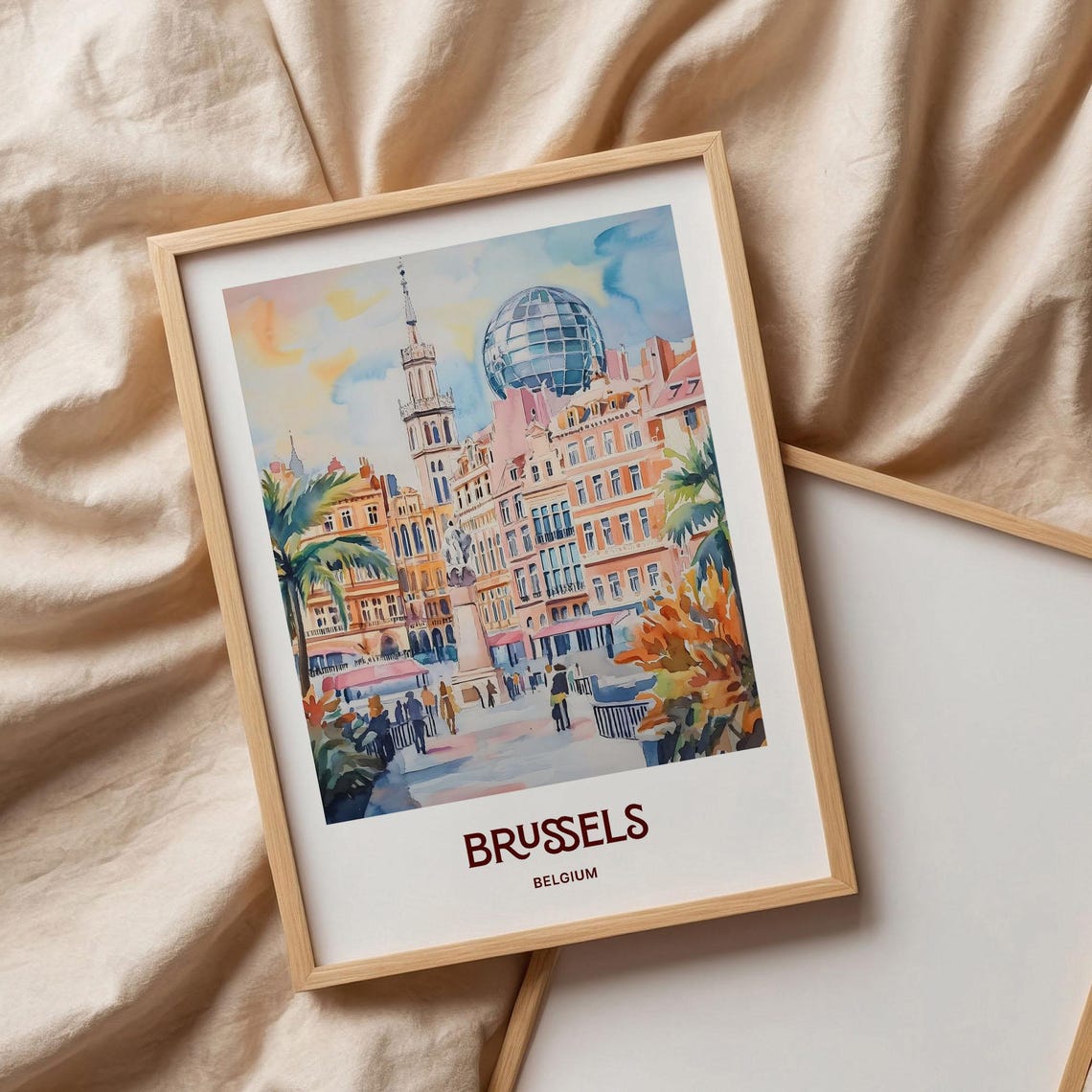 Brussels Belgium Watercolor Cityscape with Atomium Landmark Poster - Image 3