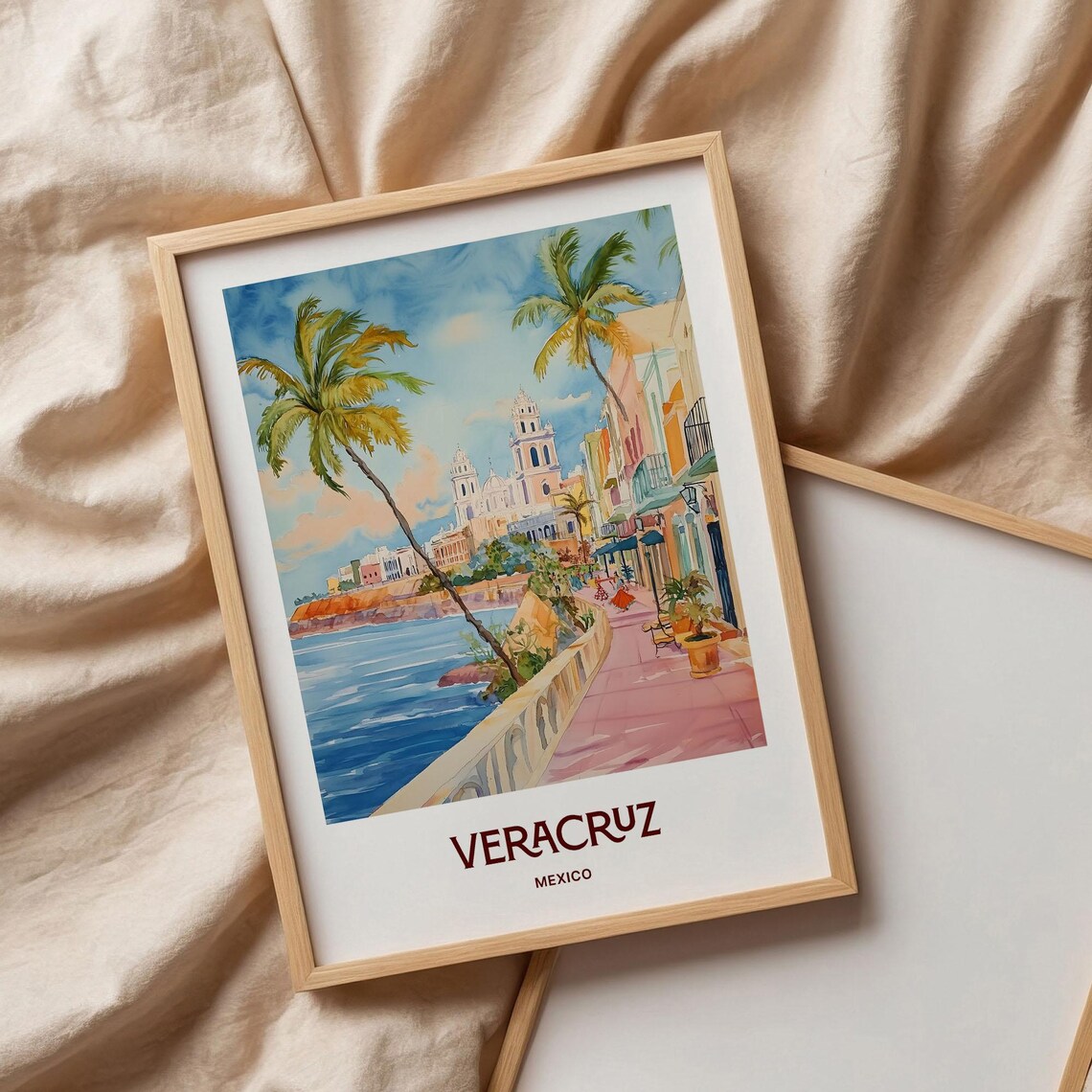 Veracruz Mexico Gulf Coast Watercolor Cathedral Harbor Poster - Image 3