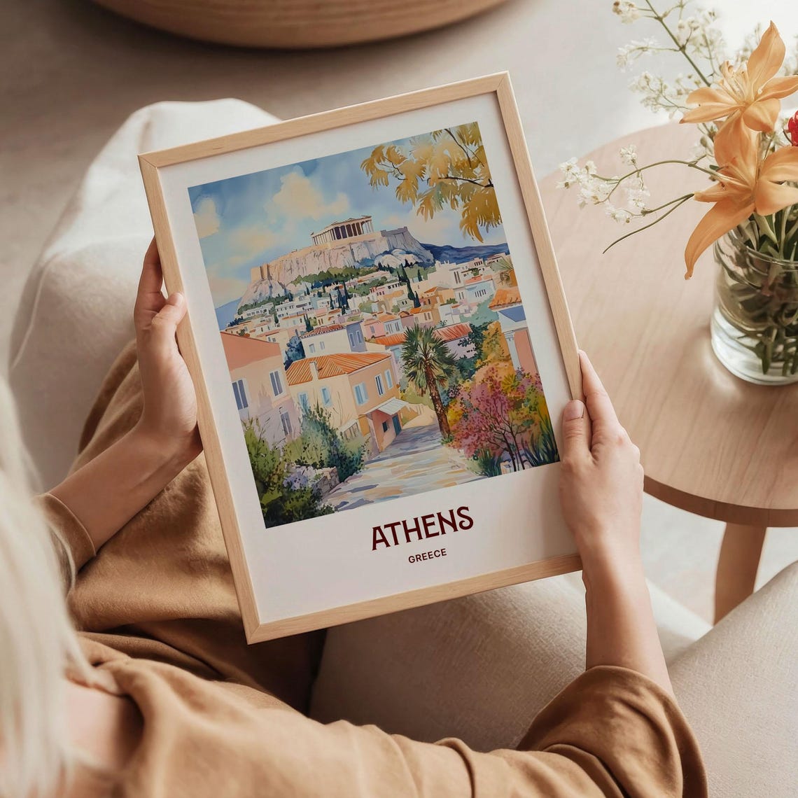 Athens Greece Acropolis Parthenon Watercolor Travel Poster Plaka - Image 5