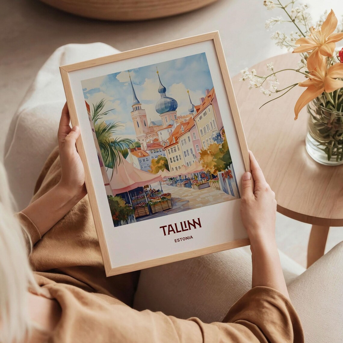 Tallinn Estonia Old Town Market Church Spires Watercolor Travel Poster - Image 5