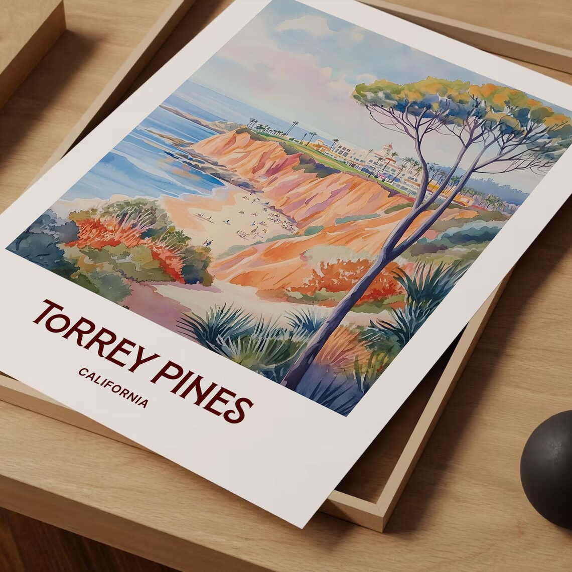 Torrey Pines Cliffs Beach Watercolor Travel Poster San Diego - Image 2