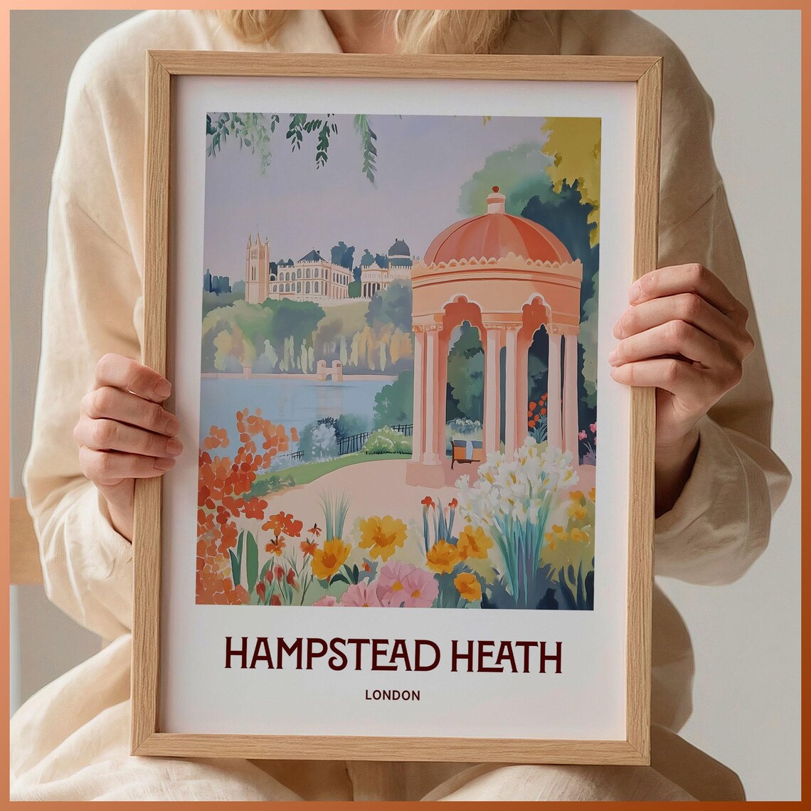 Hampstead Heath London Pergola Flower Garden Watercolor Travel Poster