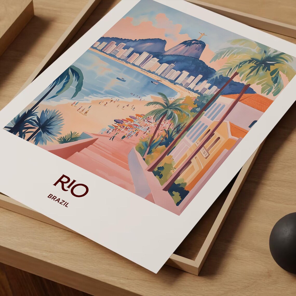 Rio De Janeiro Brazil Christ The Redeemer Beach Watercolor Travel Poster - Image 2
