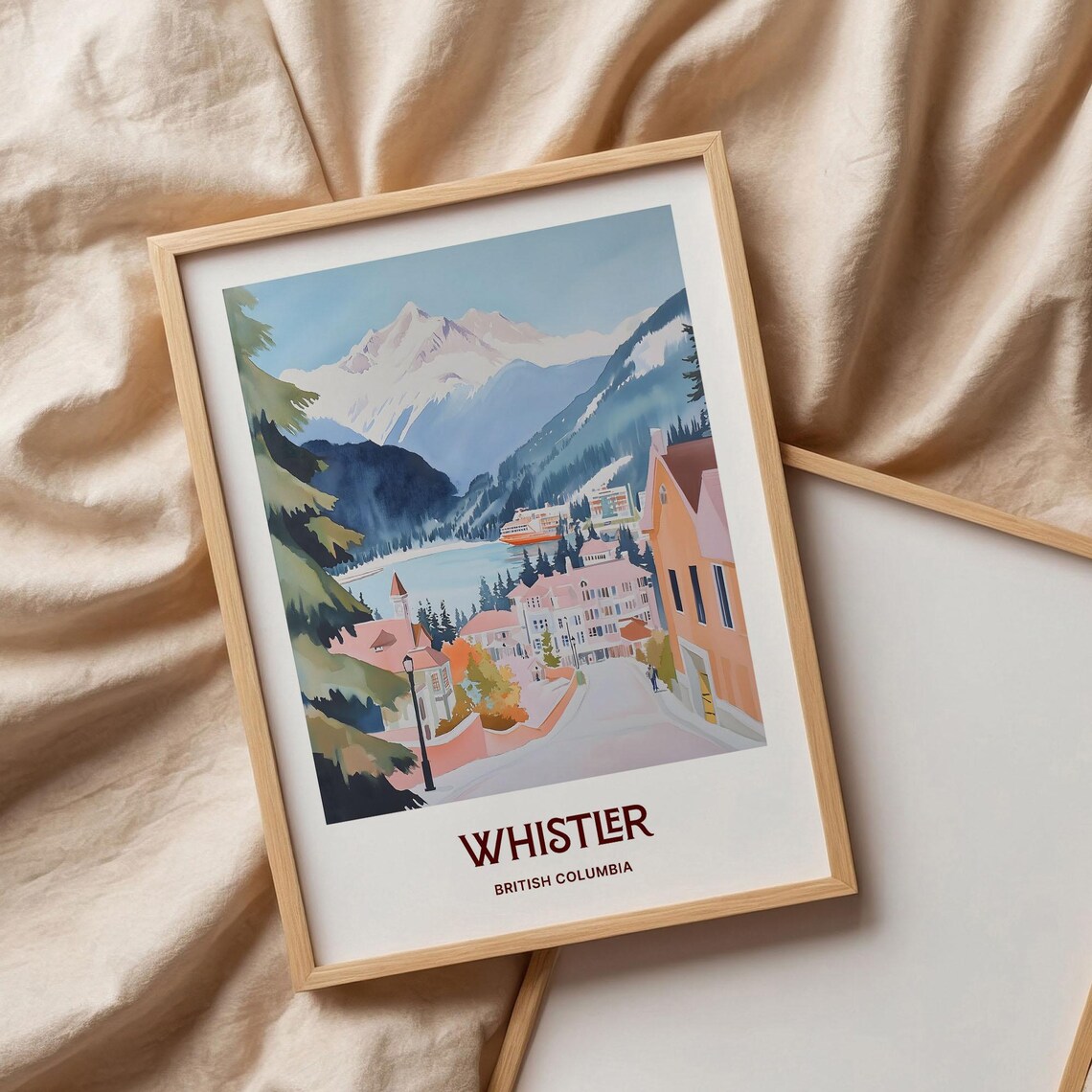 Whistler British Columbia Mountain Village Lake Travel Art Poster - Image 3
