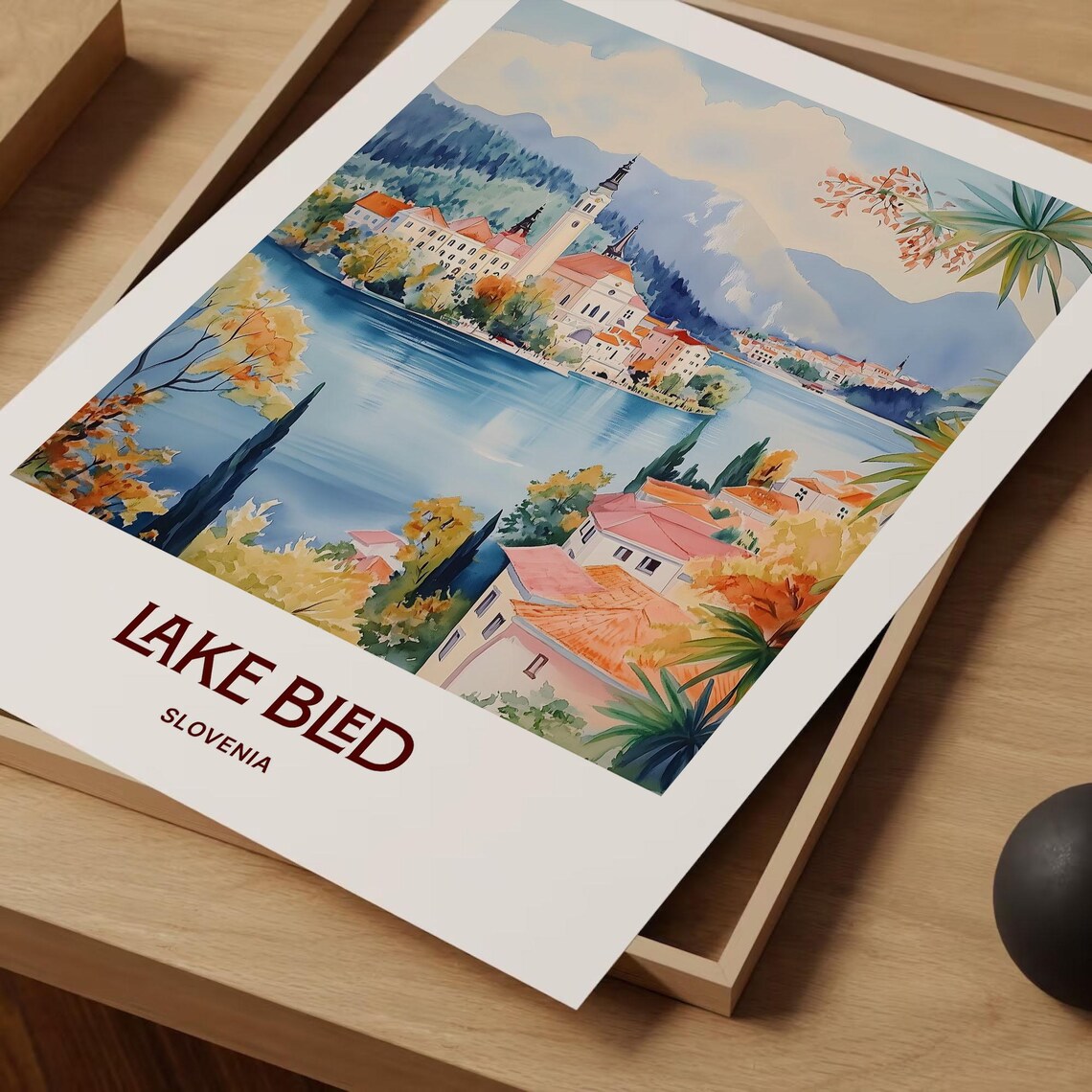 Lake Bled Slovenia Island Church Alpine Lake Watercolor Travel Poster - Image 2