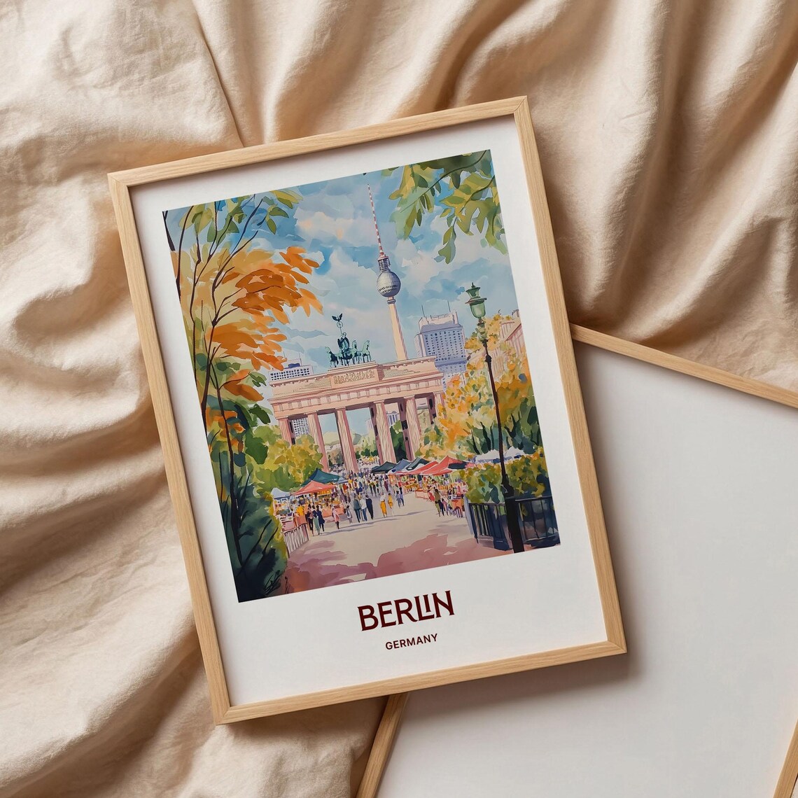 Berlin Germany Brandenburg Gate Market Watercolor Travel Poster - Image 3