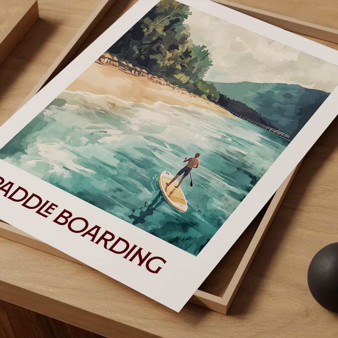 Paddle Boarding Beach Ocean Waves Watercolor Sports Art Poster - Image 2