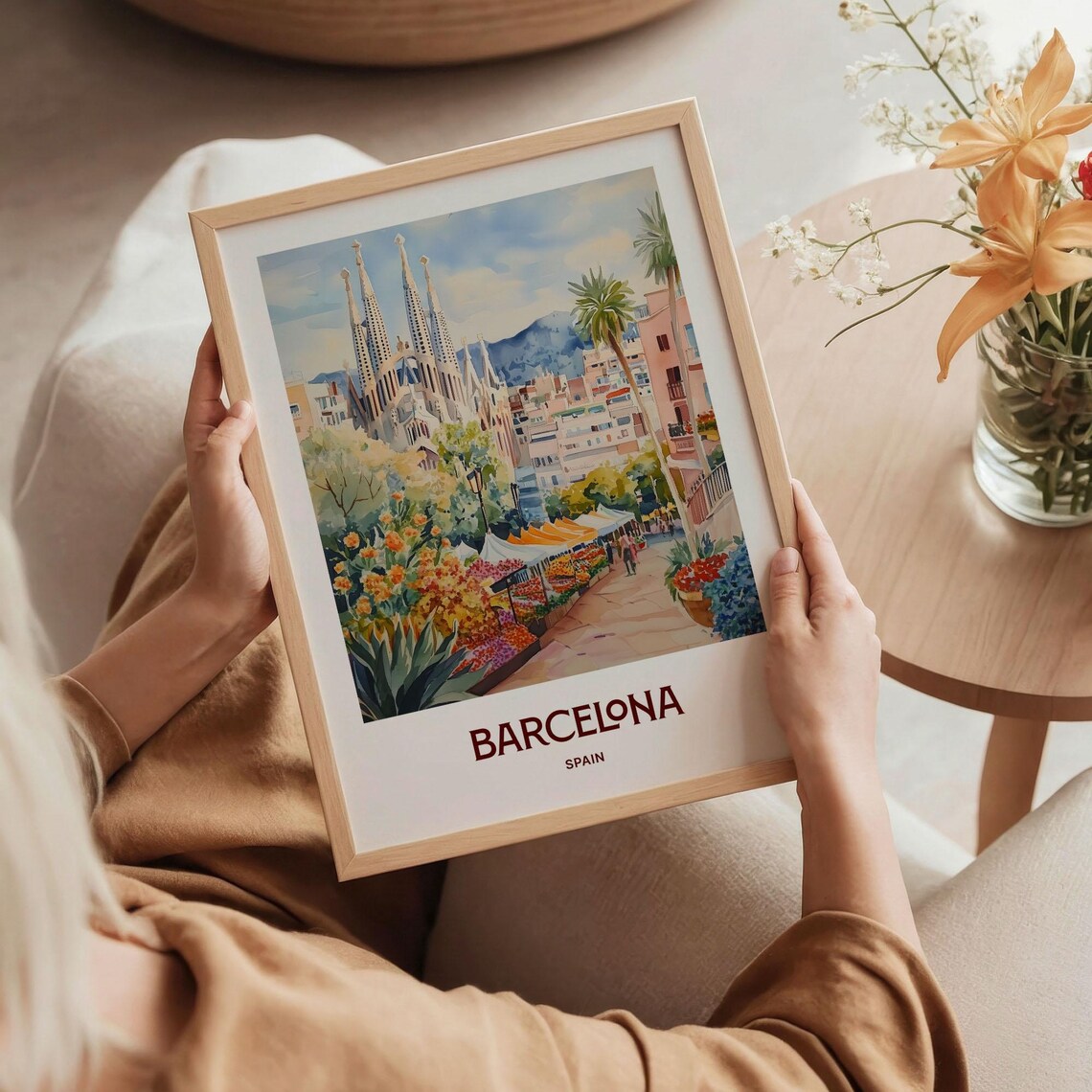 Barcelona Spain Sagrada Familia Pastel Watercolor Travel Poster - Image 5