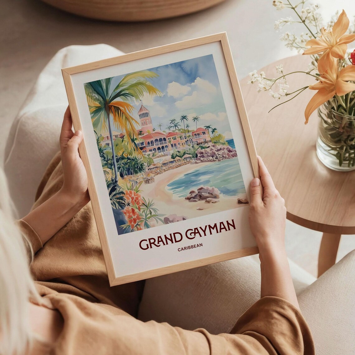 Grand Cayman Caribbean Beach Resort Palm Watercolor Island Poster - Image 5