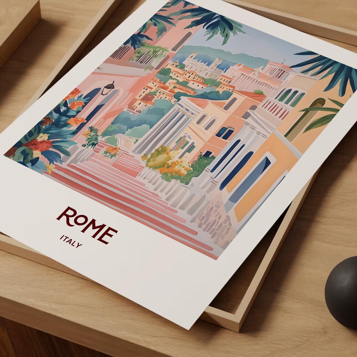 Rome Italy Spanish Steps Pastel Cityscape Watercolor Travel Poster - Image 2