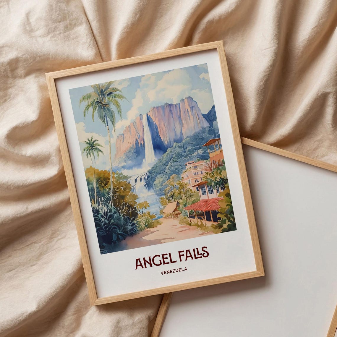 Angel Falls Venezuela Waterfall Tepui Jungle Watercolor Travel Poster - Image 3