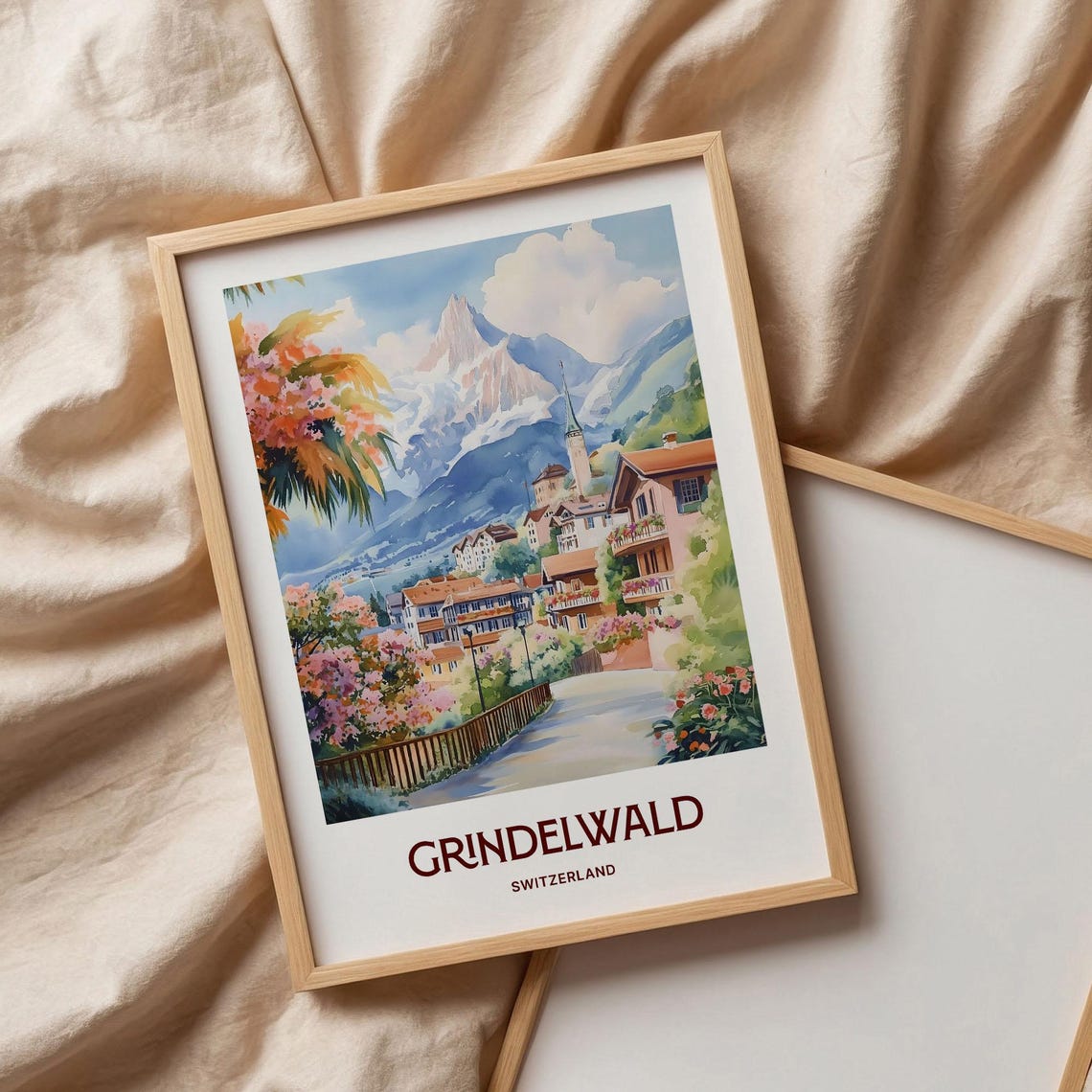 Grindelwald Switzerland Alpine Village Watercolor Poster Peak View - Image 3