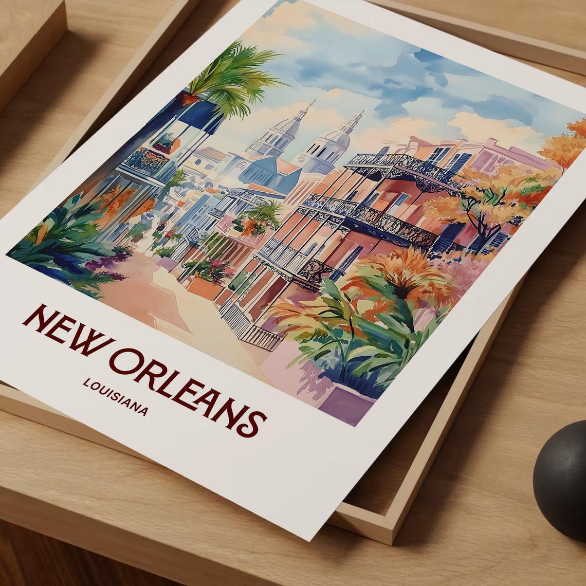 New Orleans French Quarter Balcony Watercolor Louisiana Travel Poster - Image 2