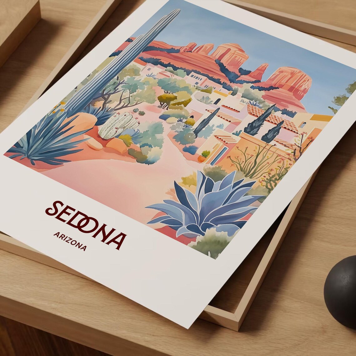 Sedona Arizona Pastel Red Rock Desert Town Landscape Art Poster - Image 2