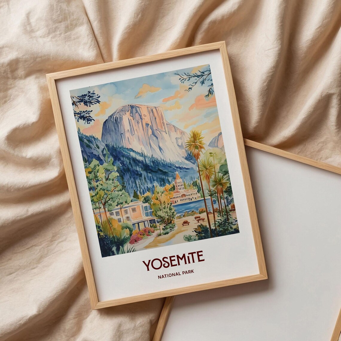 Yosemite National Park Watercolor Granite Cliffs River Valley View Poster - Image 3