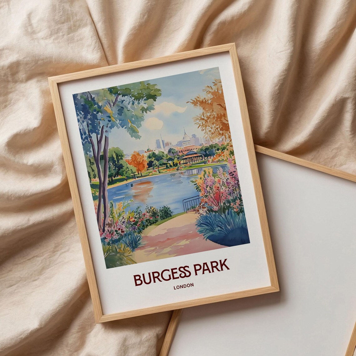 Burgess Park London Pond Gardens Watercolor Urban Oasis Travel Poster - Image 3