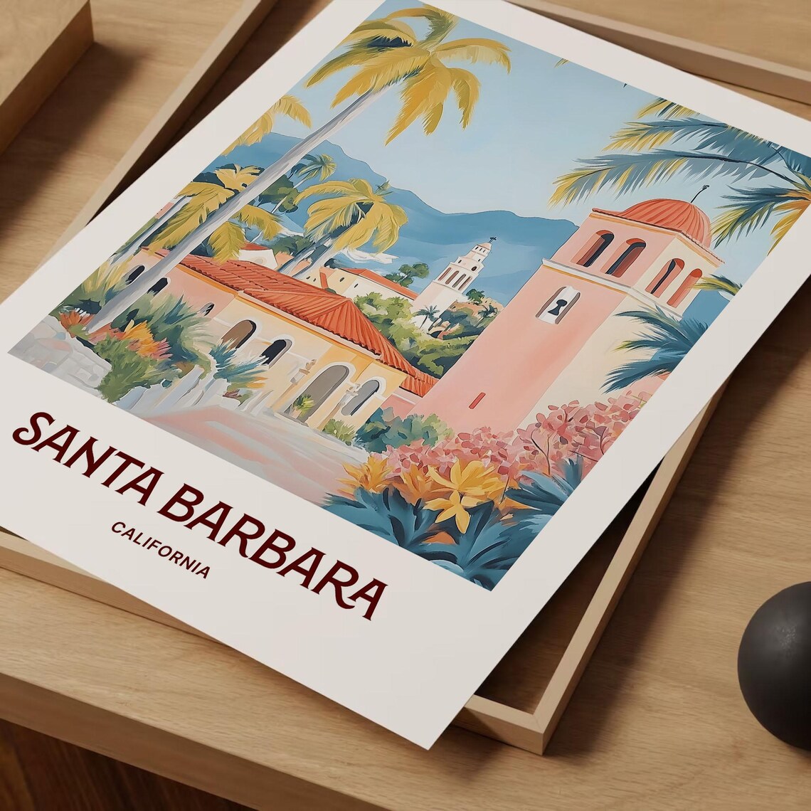 Santa Barbara California Mission Palms Scenic Mountain View Poster - Image 2