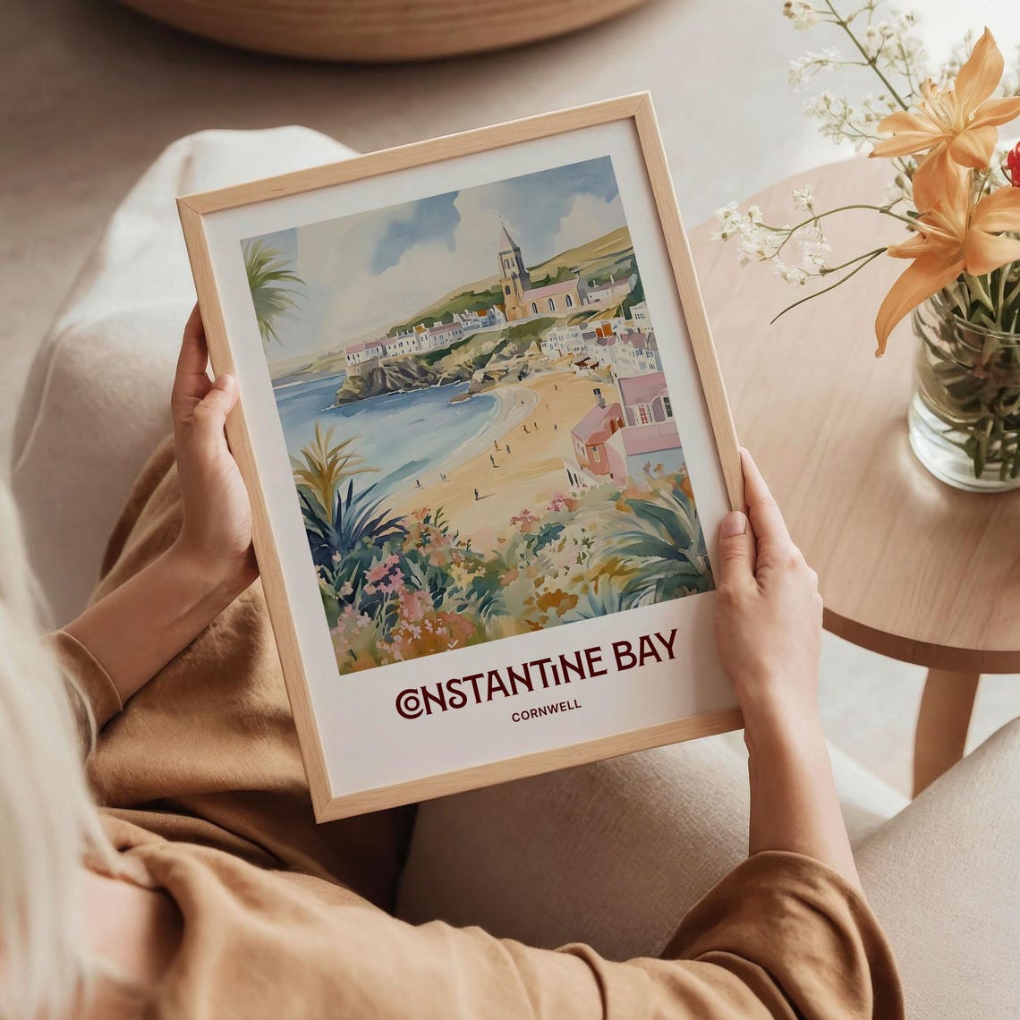 Constantine Bay Cornwall England Watercolor Beach Scene Poster - Image 5
