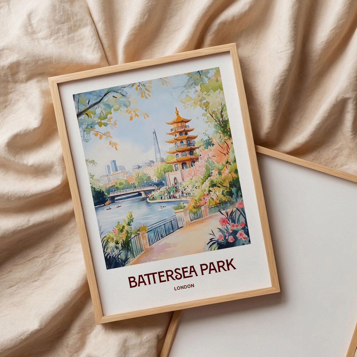 Battersea Park London Watercolor Peace Pagoda Gardens Poster - Image 3