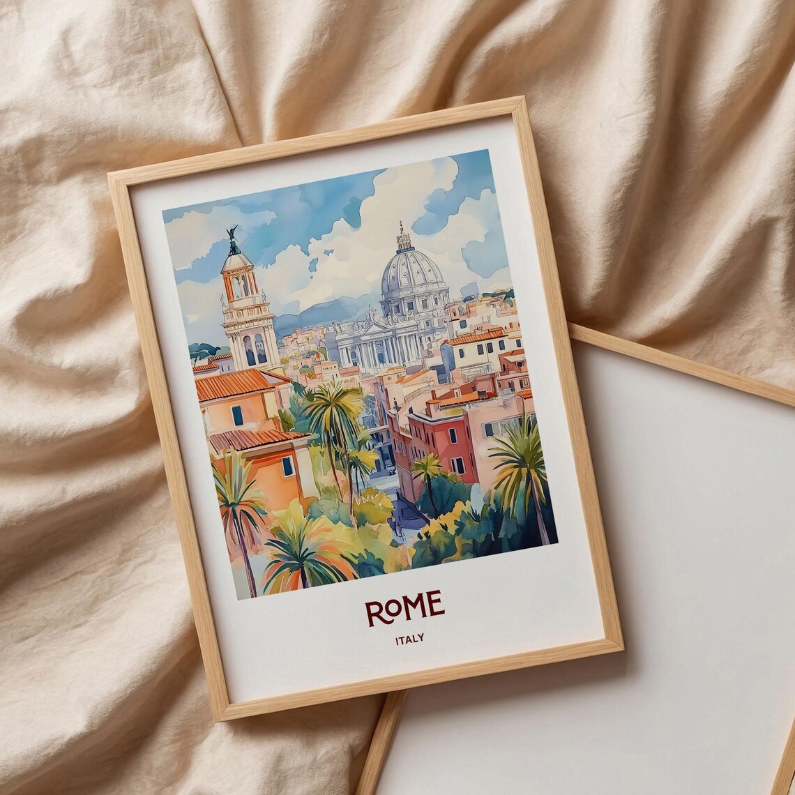 Rome Italy Historic Rooftops St Peters Dome Watercolor City Poster - Image 3
