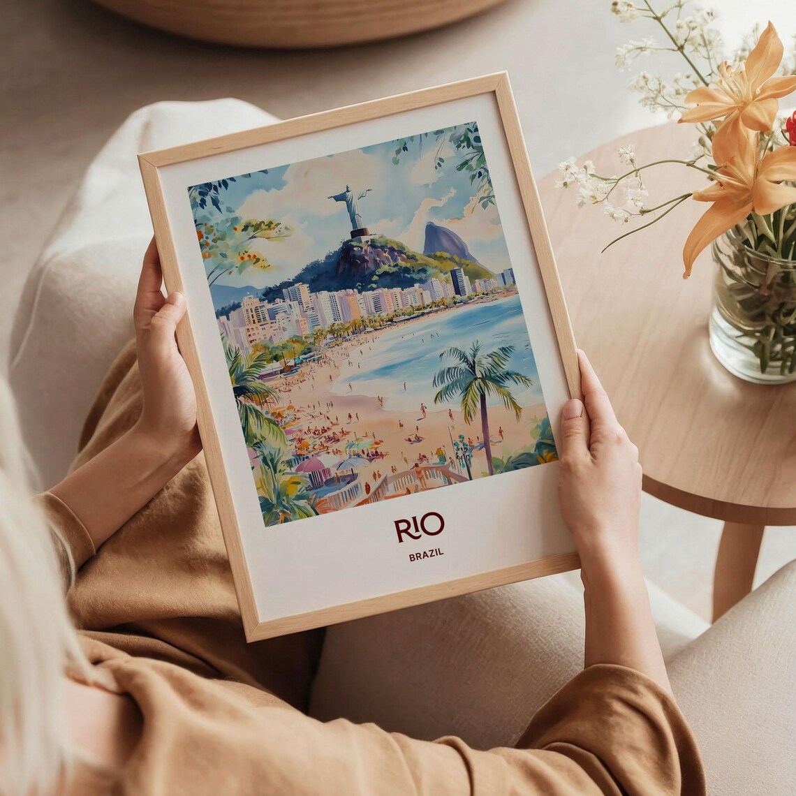 Rio Brazil Watercolor Christ the Redeemer Copacabana Beach Scene Poster - Image 5
