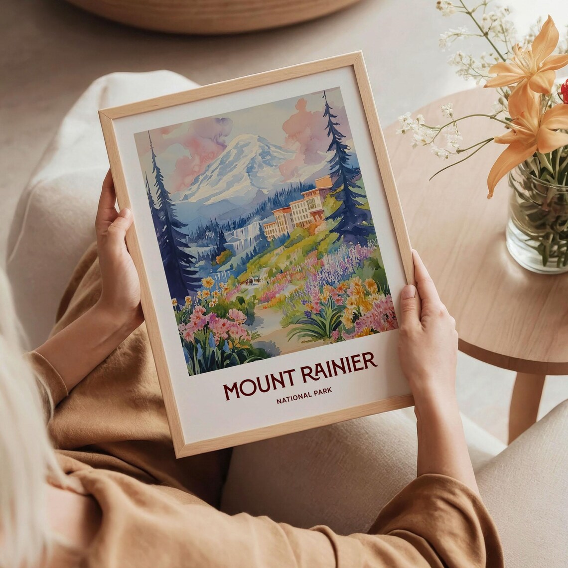 Mount Rainier National Park Wildflower Watercolor Travel Poster - Image 5