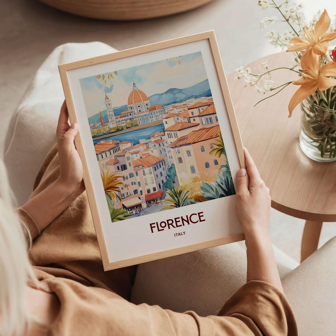 Florence Italy Duomo Cathedral Watercolor Travel Poster Arno View - Image 5