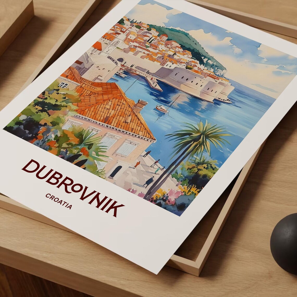 Dubrovnik Croatia Adriatic Watercolor Walled Harbor Town Poster - Image 2