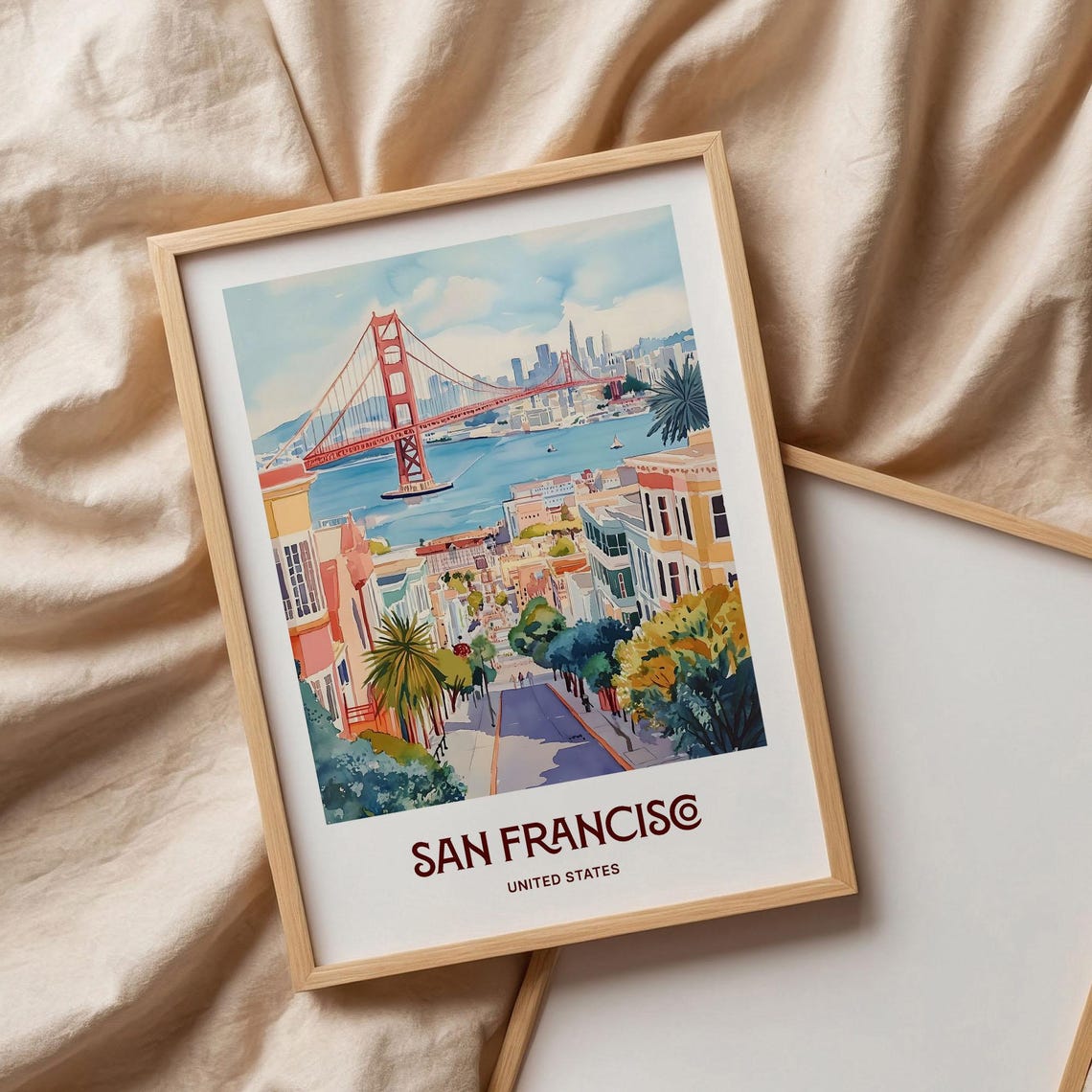 San Francisco Golden Gate Bridge Hills Pastel Cityscape Poster - Image 3
