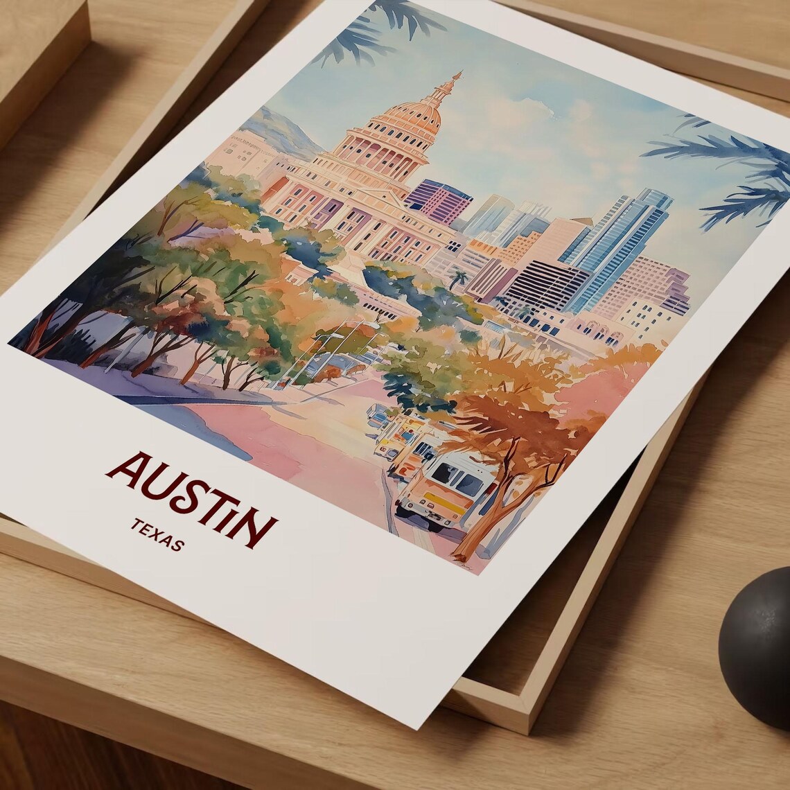 Austin Texas State Capitol Dome Skyline Pastel Travel Art Poster - Image 2