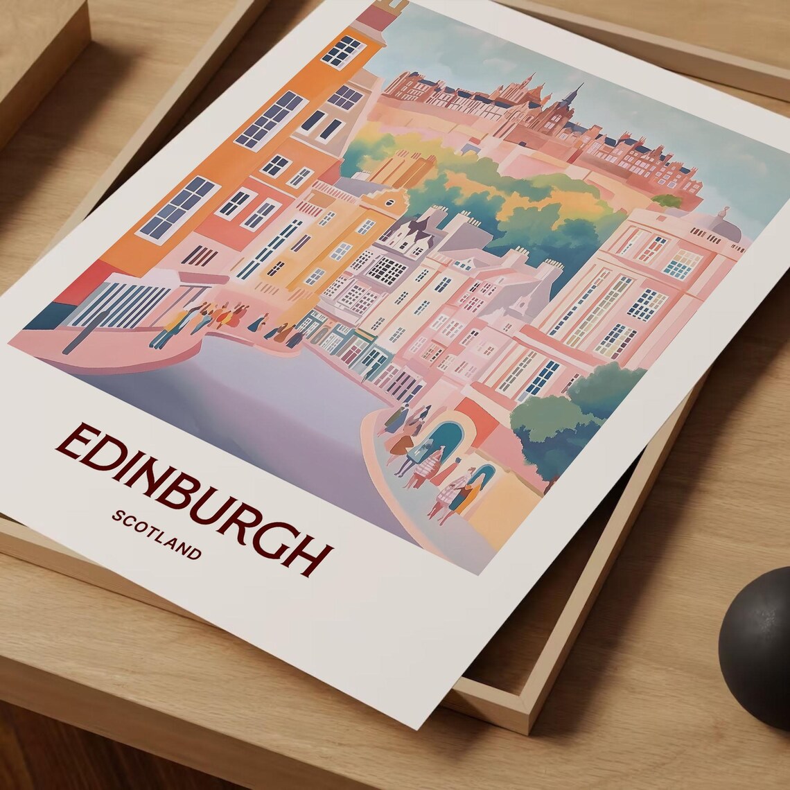 Edinburgh Scotland Royal Mile Street Castle Watercolor Travel Poster - Image 2