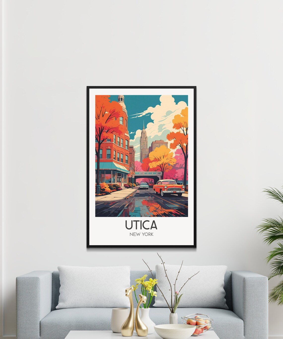Utica New York Retro Street Scene Autumn Colors Cityscape Poster