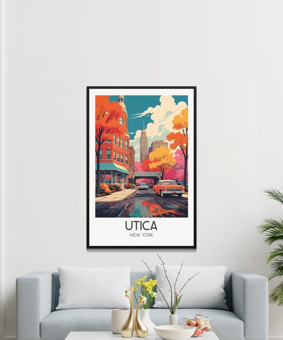 Utica New York Retro Street Scene Autumn Colors Cityscape Poster