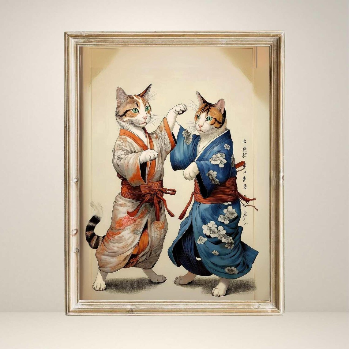 Vintage Samurai Cats, Japanese Kimono Cat Poster