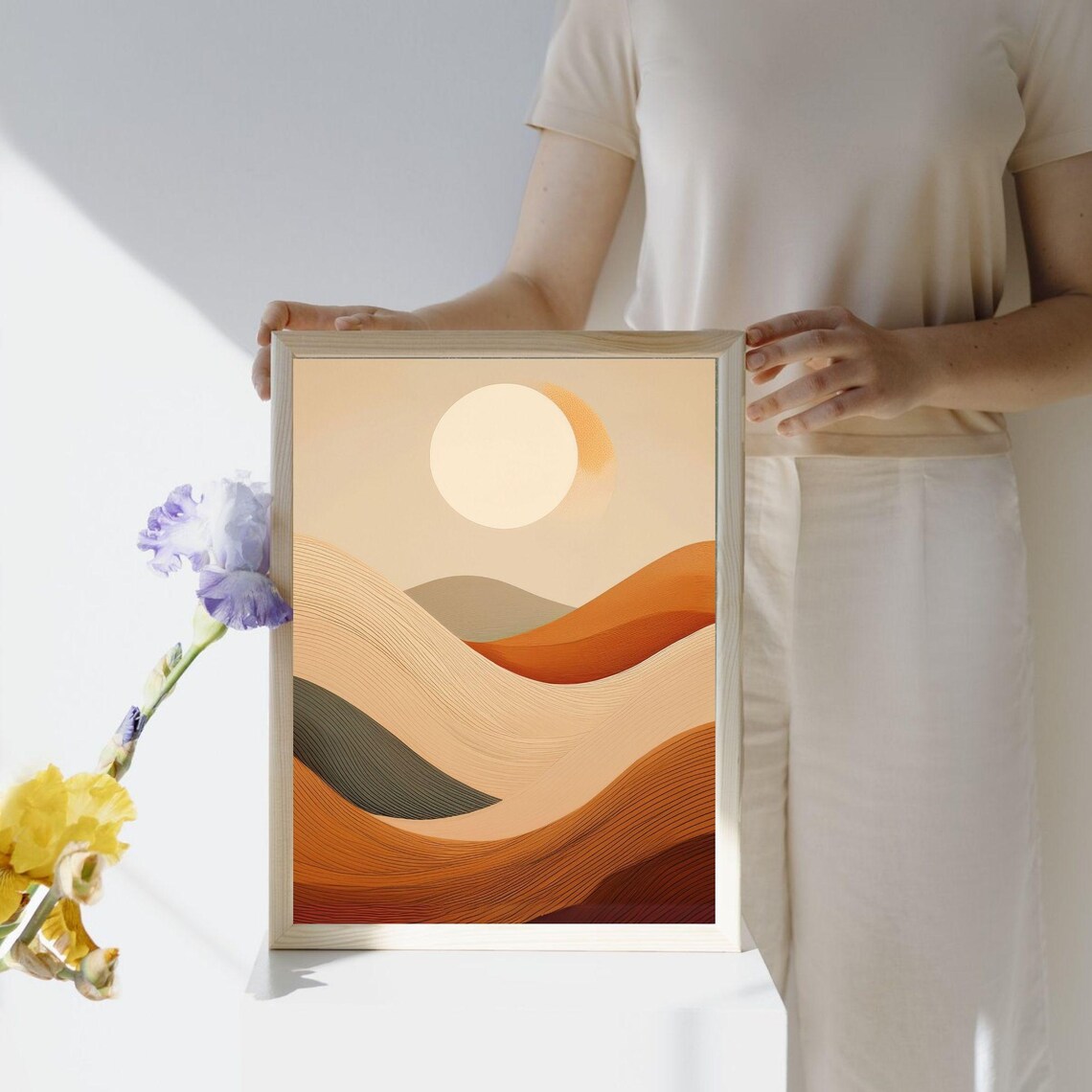 Abstract Landscape, Sunset Waves Boho Vintage Art - Image 3