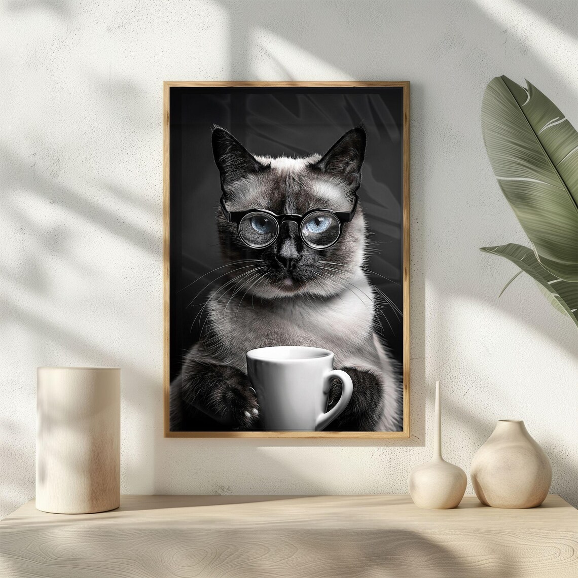 Siamese Drinking Coffee, Funny Cat Kitchen Art Print - Image 4