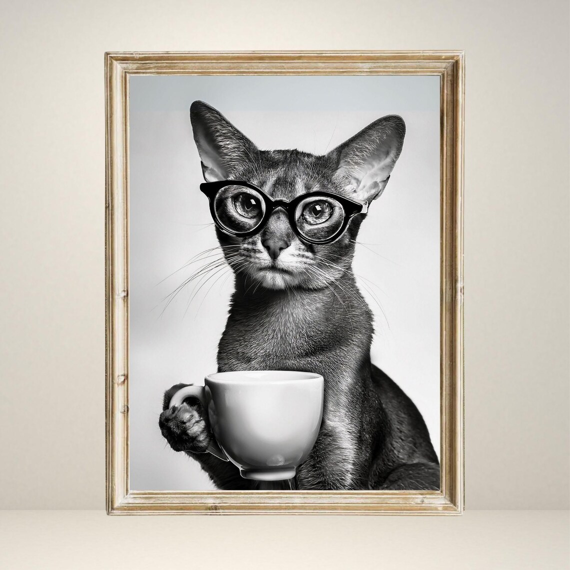 Abyssinian Drinking Coffee, Vintage Cat Poster - Image 5