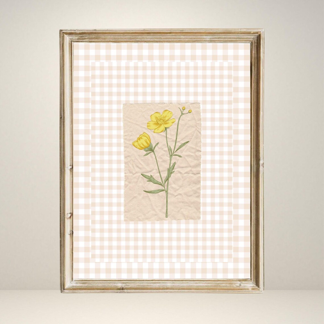 Vintage Yellow Floral Illustration, Botanical Decor