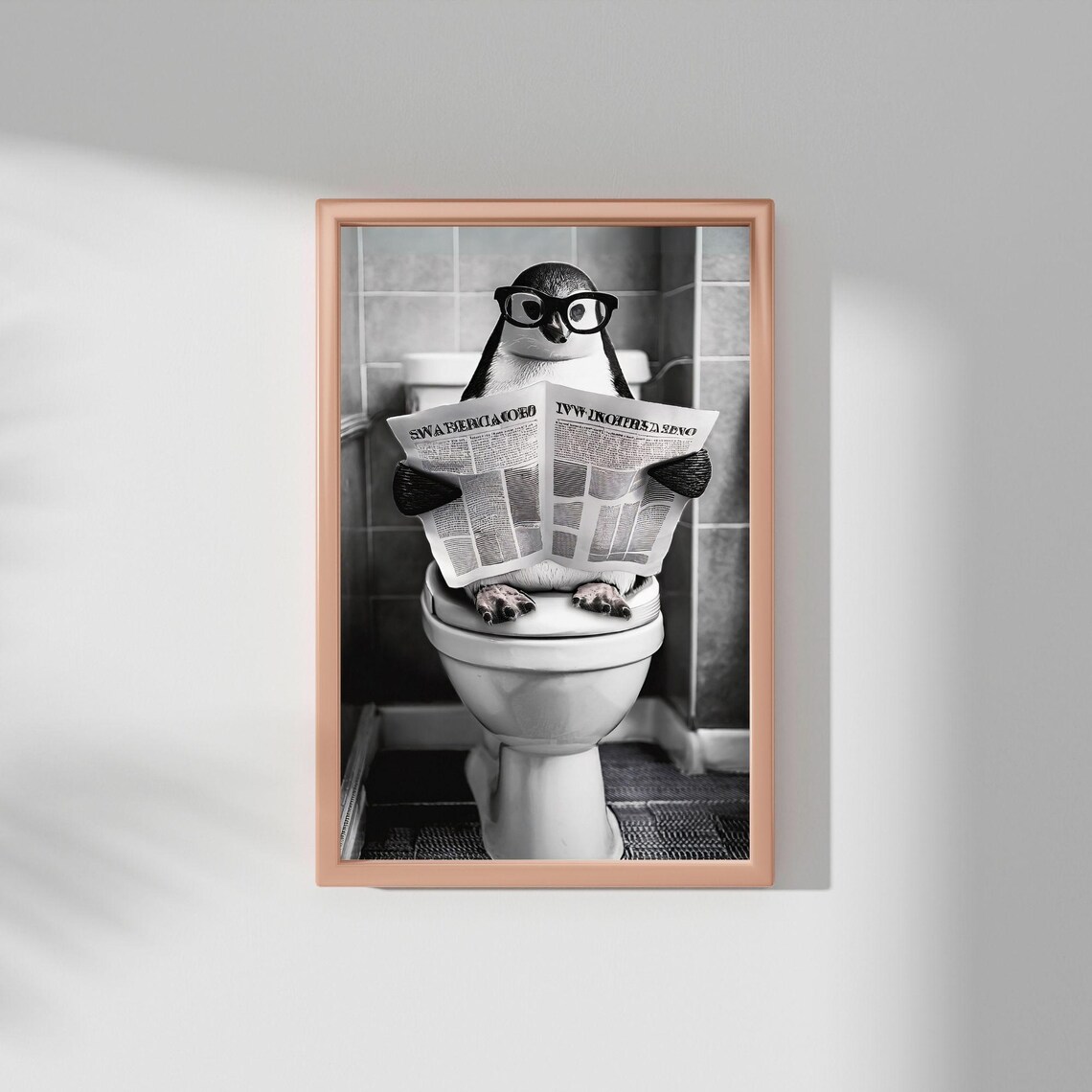 Penguin Sitting On Toilet, Vintage Bathroom Art Print - Image 2